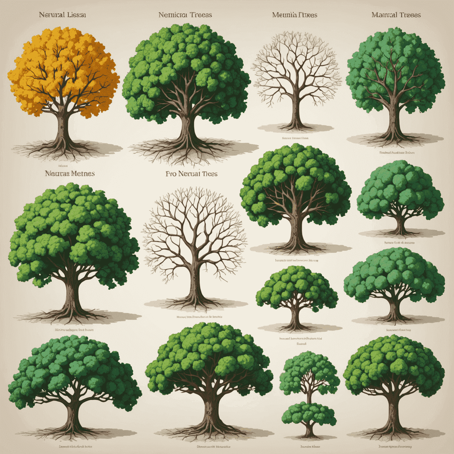 Illustration de différents modèles d'apprentissage automatique, montrant des réseaux neuronaux et des arbres de décision appliqués aux données de marché